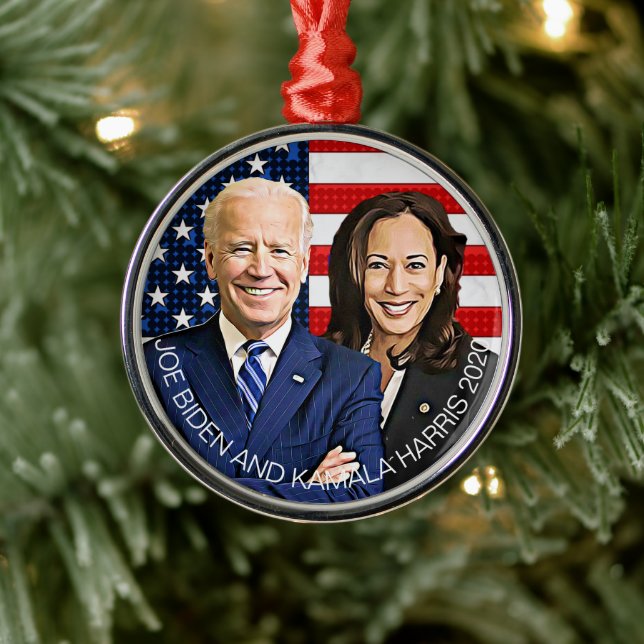 Ornamento De Metal Joe Biden e Kamala Harris Keepsaem Souvenir 2020 (Árvore)