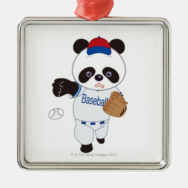 Ornamento De Metal Jogador de beisebol da panda que lança um basebol (Frente)