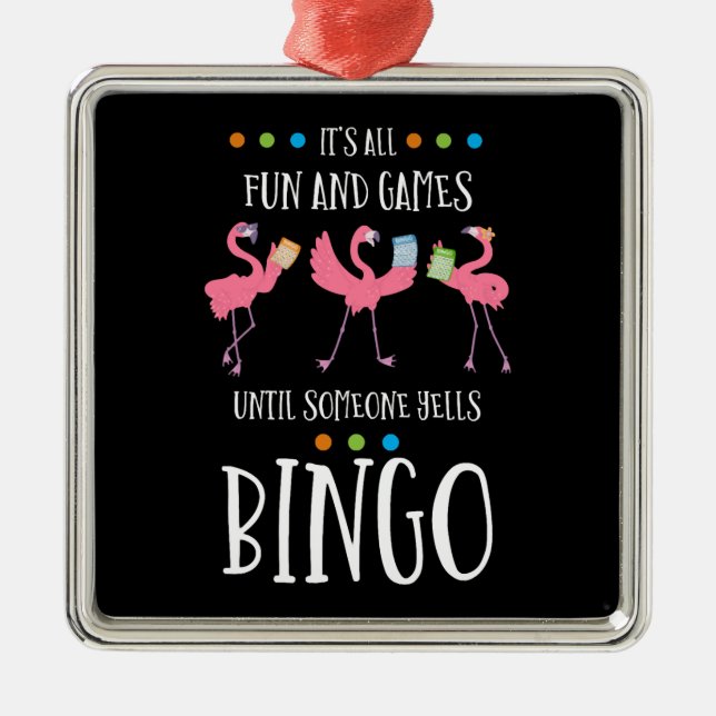 Ornamento De Metal Jogador de Bingo, Flamingo, Bingo Balls (Frente)