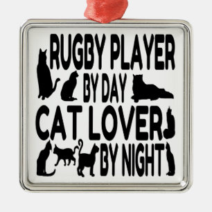 Ornamento De Metal Jogador de Rugby do Cat Lover