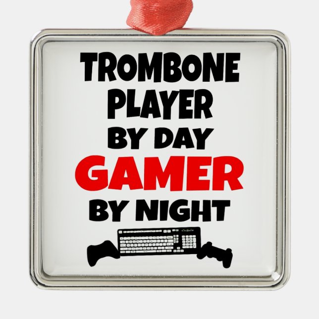 Ornamento De Metal Jogador de Trombone do Gamer (Frente)