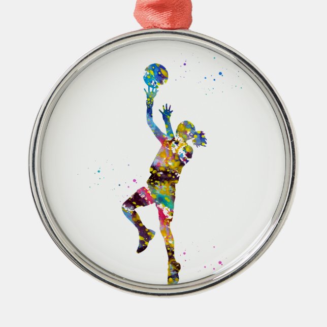 Ornamento De Metal Jogadora de basquete feminina (Frente)