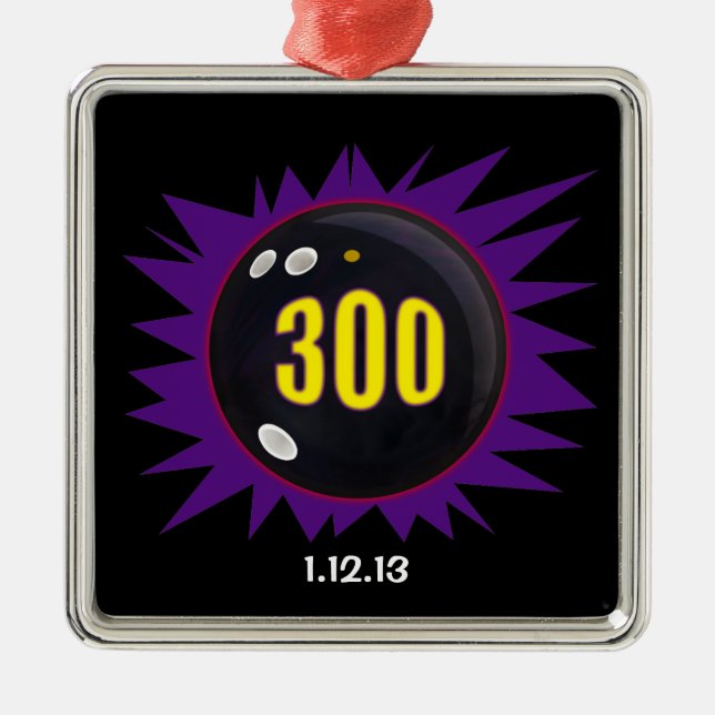 Ornamento De Metal Jogo de Boliche 300, com data, (Frente)