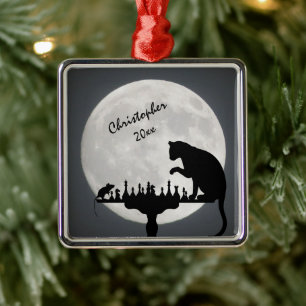 Ornamento De Metal Jogo personalizado do gato e do rato da Lua cheia