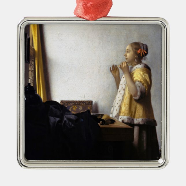 Ornamento De Metal Johannes Vermeer - Jovem Mulher com Colar Pérola (Frente)
