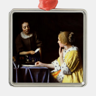 Ornamento De Metal Johannes Vermeer - Senhora e Maid