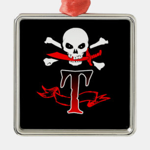 Ornamento De Metal Jolly Roger T Monograma Inicial