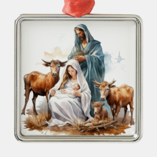 ORNAMENTO DE METAL JOSEPH MARY BABY JESUS NATAL RELIGIOSO