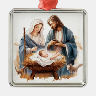ORNAMENTO DE METAL JOSEPH MARY BABY JESUS NATAL RELIGIOSO