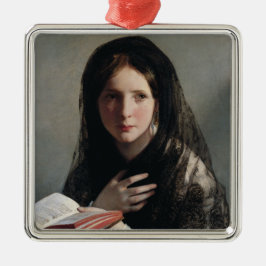 Ornamento De Metal Jovem Mulher Perdida nos Sonhos (Lendo um Livro)