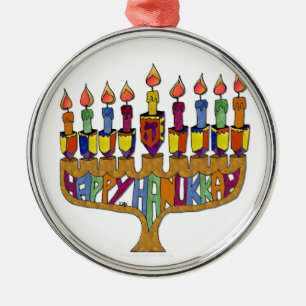 Ornamento De Metal Judaica Feliz Hanukkah Pião Menorá