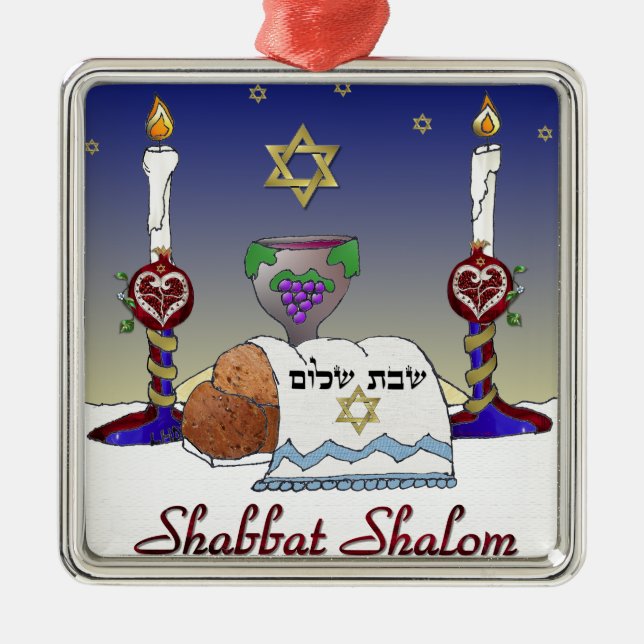 Ornamento De Metal Judaica Shabbat Shalom Art Impressão (Frente)