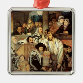 Ornamento De Metal Judeus Rezando na Sinagoga em Yom Kippur