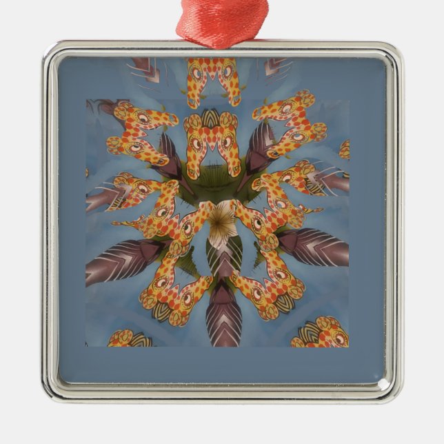 Ornamento De Metal Kaleidoscope Girafa Mandala: Arte Safari Abstrato (Frente)