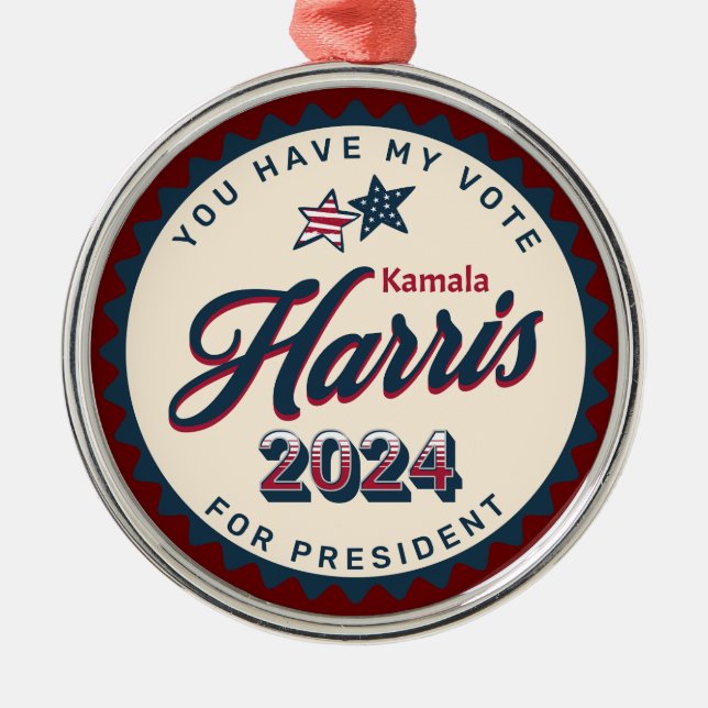 Ornamento De Metal Kamala Harris 2024 | Tem o meu voto (Frente)