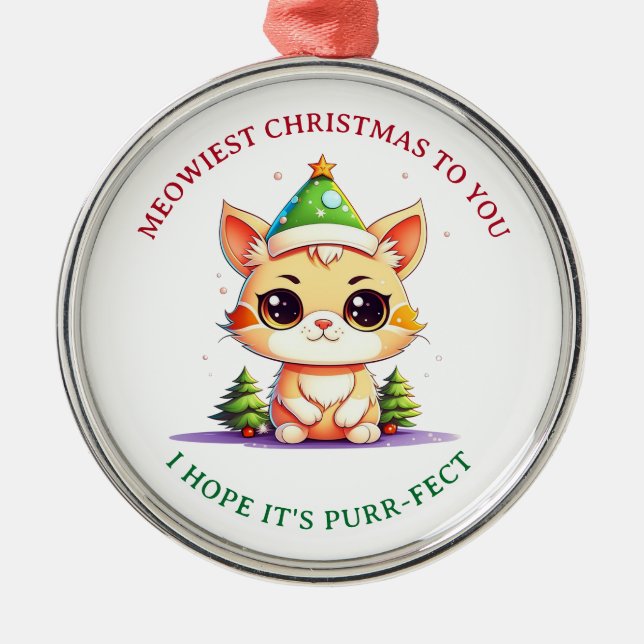 Ornamento De Metal Kawaii Natal Gatinho Feriado de Gato (Frente)