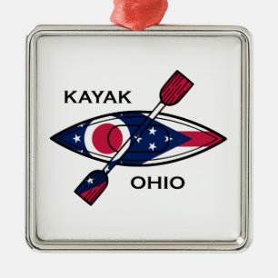 Ornamento De Metal Kayak Ohio Flag