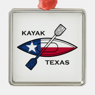 Ornamento De Metal Kayak Texas Flag
