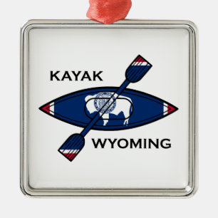 Ornamento De Metal Kayak Wyoming Flag