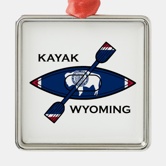 Ornamento De Metal Kayak Wyoming Flag (Frente)