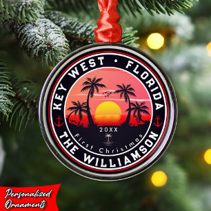 Ornamento De Metal Key West Florida Retro Sunset Palm Tree 60s