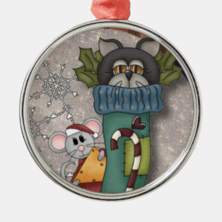 Ornamento De Metal Kitty Cat Peeking de uma Stocks