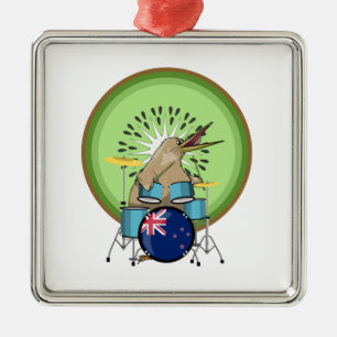 Ornamento De Metal Kiwi Bird Drummer