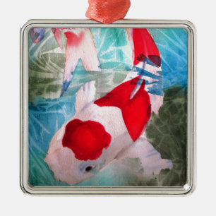 Ornamento De Metal Kohaku Koi 2 Arte japonesa de Peixe-Cores