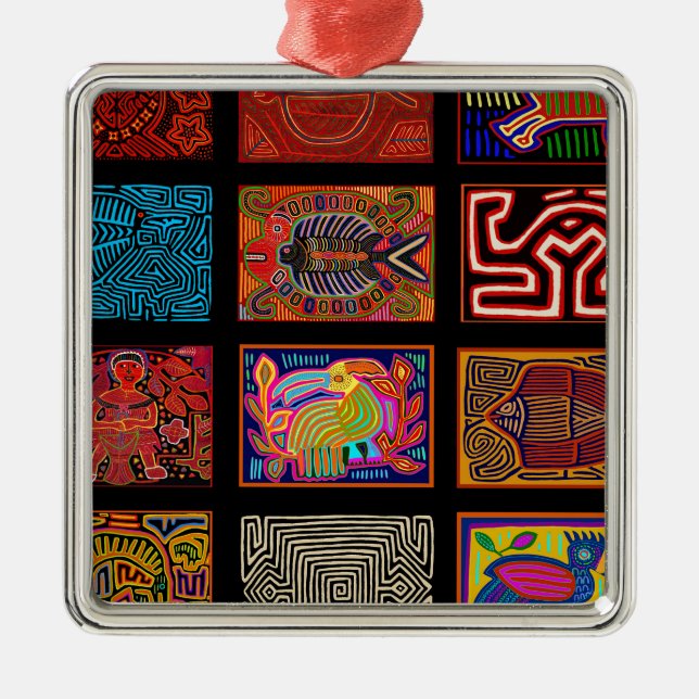 Ornamento De Metal Kuna Indian Mola Collage (Frente)