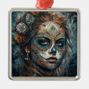 Ornamento De Metal La Catrina Azul Dia de los Muertos Crânio de Açúca