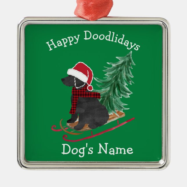 Ornamento De Metal Labradoodle Personalizado Sled de Natal (Frente)