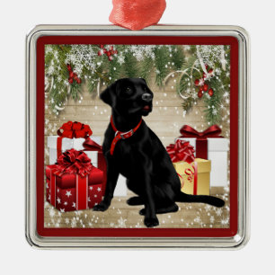 ORNAMENTO DE METAL LABRADOR PRETO DE NATAL
