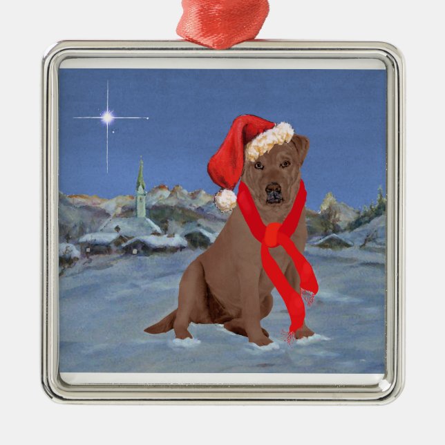 Ornamento De Metal Labrador Retriever Chocolate de Natal (Frente)
