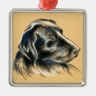 Ornamento De Metal Labrador retriever - desenho Pastel de cão preto