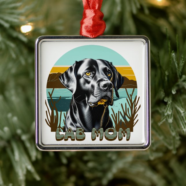 Ornamento De Metal Labrador Retriever Preto | Mãe do Lab (Árvore)