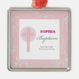 Ornamento De Metal Lace Girl Baptism Rosa