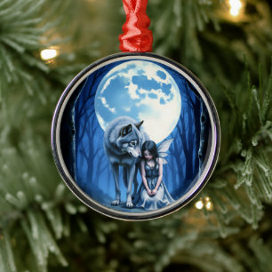 Ornamento De Metal Laço ao Luar – O Lobo e a Fada Gótica.