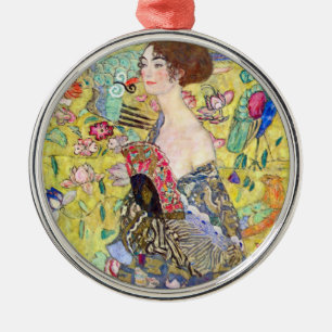 Ornamento De Metal Lady with Fan, por Gustav Klimt, Vintage Japonism