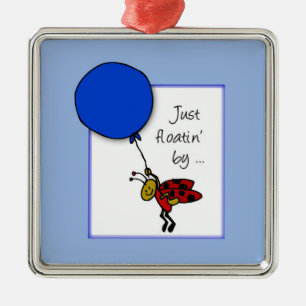 Ornamento De Metal Ladybug com balão azul, pensando em você