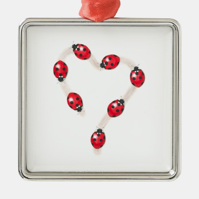 Ornamento De Metal Ladybug Heart Ornament (Frente)