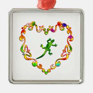 Ornamento De Metal Lagarto no coração extravagante