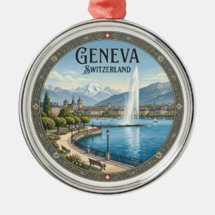 Ornamento De Metal Lago de Genebra e Jet d'Eau Suíça