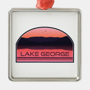 Ornamento De Metal Lago George New York Red Sunrise