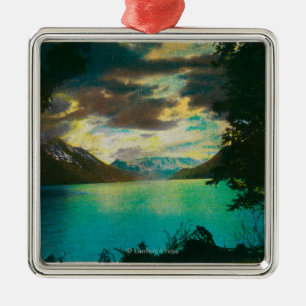 Ornamento De Metal Lago Kenai, Alaska com recolhimento da tempestade
