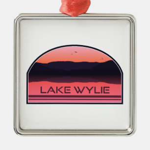 Ornamento De Metal Lago Wylie North Carolina Red Sunrise