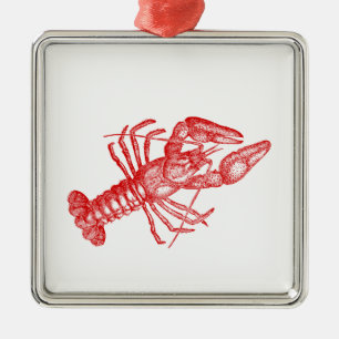 Ornamento De Metal Lagosta Vermelha Vintage #1 Desenho