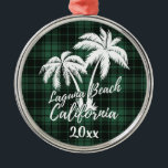 Ornamento De Metal Laguna Beach California Palm Tree Green Xadrez<br><div class="desc">Laguna Beach California Palm Tree Green Xadrez Ornament</div>
