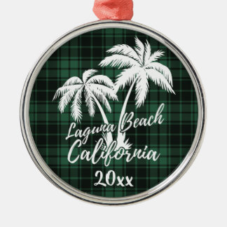 Ornamento De Metal Laguna Beach California Palm Tree Green Xadrez