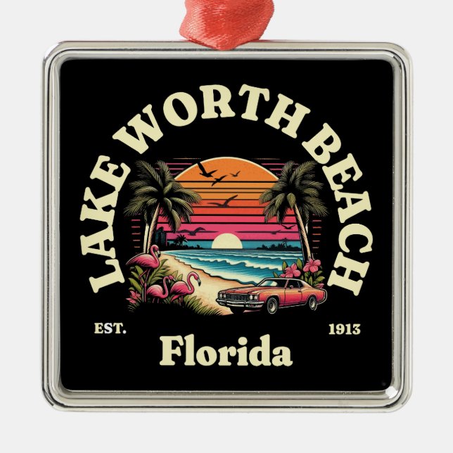 Ornamento De Metal Lake Worth Beach, Florida (Frente)