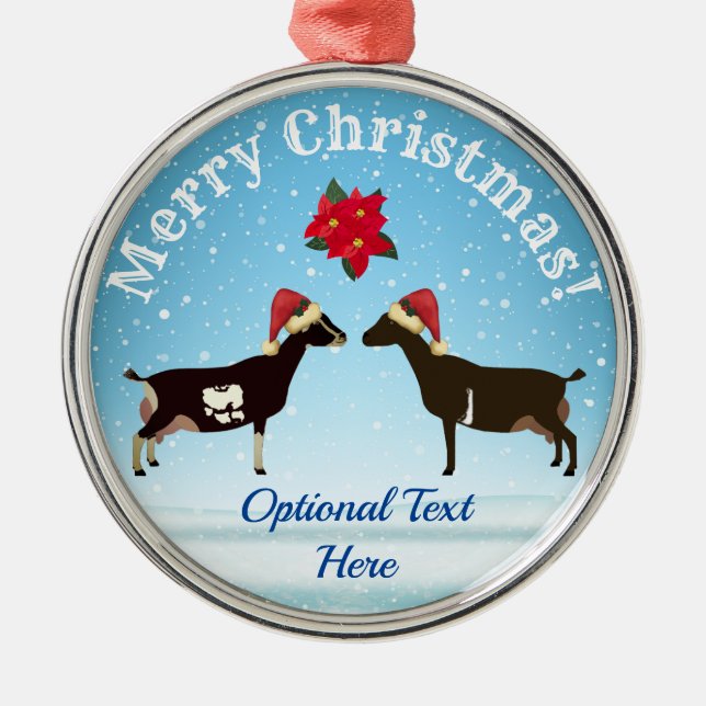 Ornamento De Metal LaMancha Dairy Goat Christmas na neve (Frente)